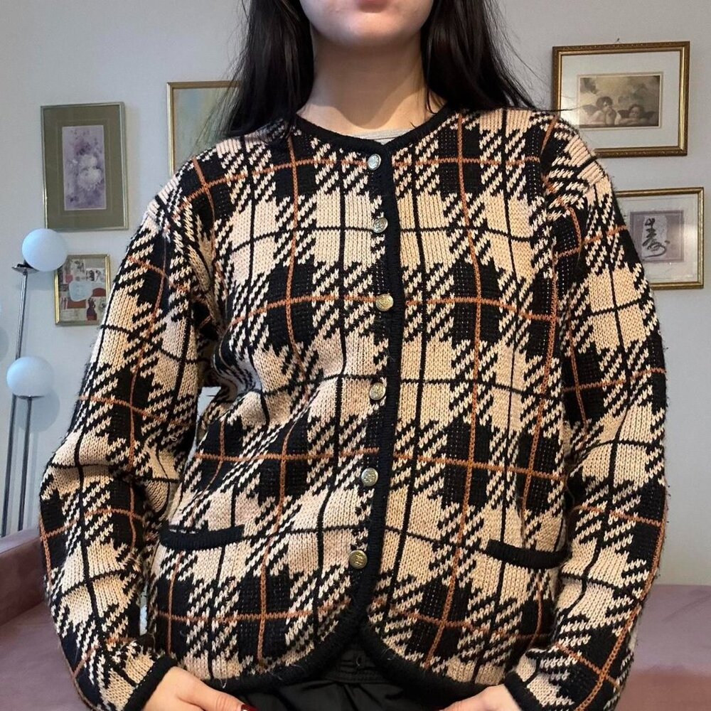 Vintage Plaid Knit Cardigan